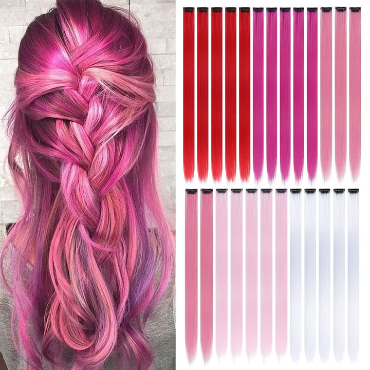 12PCS Colored Purple Hair Extensions Clip in Colorful Hair Extensions 22 Inch Rainbow Hair Extensions for Kids Women'S Gifts Blue Hair Extensions (22Inch,Purple)