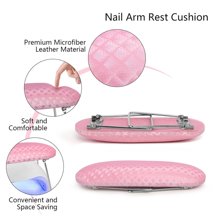 Nail Arm Rest,Professional Microfiber Leather Nail Hand Rest Stand Arm Rest for Acrylic Nails Cushion Hand Holder with Non-Slip - Nail Technician Use Must Have（Pink）