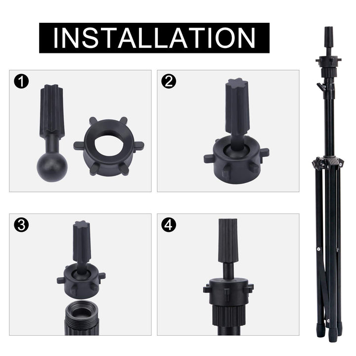 Reinforced Wig Stand Tripod Mannequin Head Stand, Adjustable Holder for Cosmetology Hairdressing Training with T-With Caps, T-Pins, Comb, Hair Clip, Carrying Bag