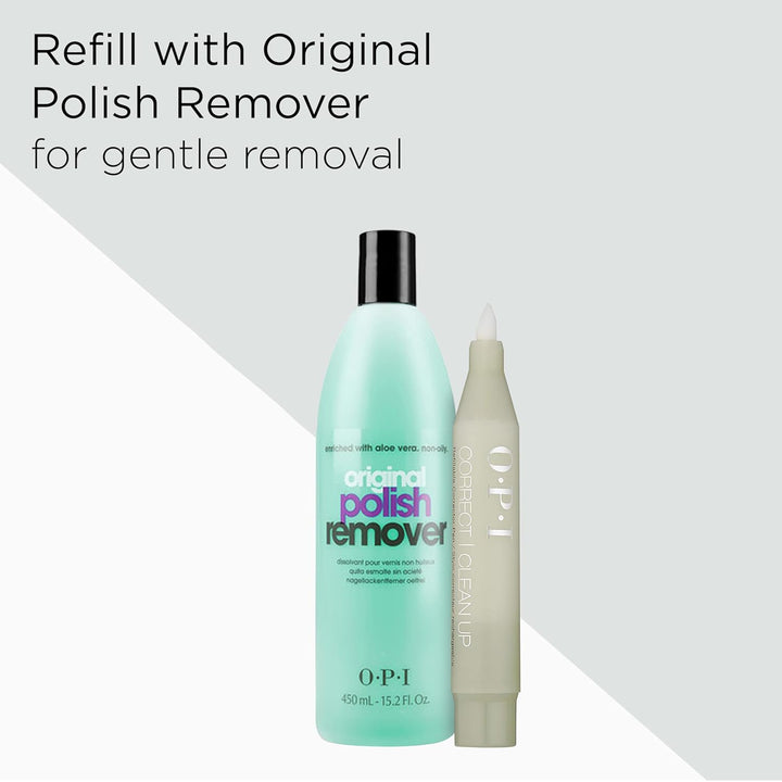 Correct Clean up | Refillable Nail Polish Remover Corrector Pen | Gentle & Non-Drying Formula | Includes Replacement Tip | 0.13 Fl Oz