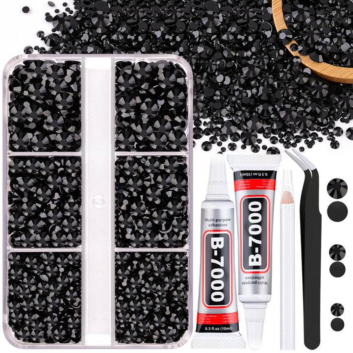 13000Pcs Flatback Pearls for Crafting (White), Assorted Size 2/3/4/5/6/8/10Mm Half Pearl Bead Gems with 3Pcs 10Ml B7000 Jewelry Glue, Bedazzling Kit for Crafts Shoes Graduation Cap Nail Art