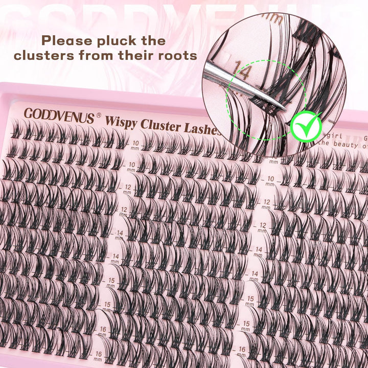Lash Clusters Kit Wispy Eyelash Clusters Lashes Natural DIY Lash Extension Kit 10-16Mm Cluster Eyelash Extensions Kit 300Pcs C Curl Individual Lashes Cluster Eyelash (No Tweezers)
