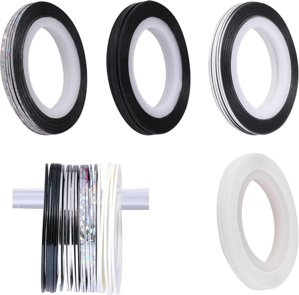 Glitter Nail Tape, 20 PCS Nail Tape for Nail Art Nail Striping Tapes Silver Gold Nail Stickers Self Adhesive Gold Nail Art Line Pinstripe Tapes Decoration Strips for DIY Design Nail Tools (1Mm)