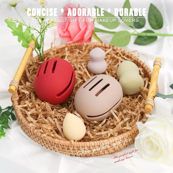 Makeup Sponge Holder – Shatterproof Eco-Friendly Silicone Beauty Make up Blender Case for Travel - Khaki