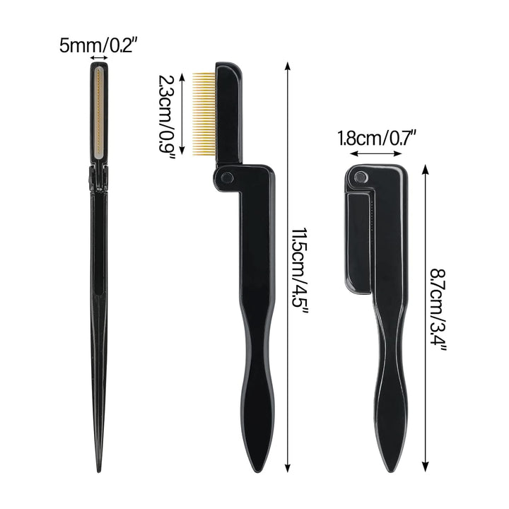 2PCS Folding Eyelash Comb, Eyelash Separator Tool, Black Eyebrow Comb Metal Teeth, Eyelash Brush Tool for Lash & Brow