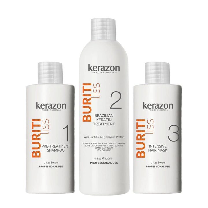 KERAZON Brazilian Keratin Treatment Buriti Liss Kit 2Oz/60Ml - at Home Keratin Treatment Smoothing and Straightening - Keratina Para Alisar El Pelo - for All Hair Types