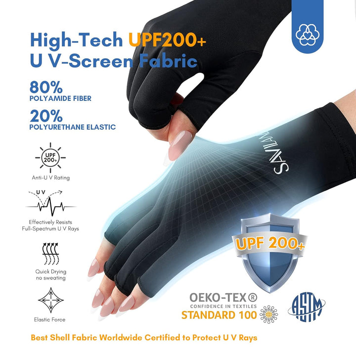 UV Gloves for Nails: Professional UPF200+ UV Glove for Gel Manicures anti UVA & UVB 999+ Gloves for Gel Nail Lamp Fingerless UV Light Gloves for Gel Nails Prevent Hands from UV Harm (Black)