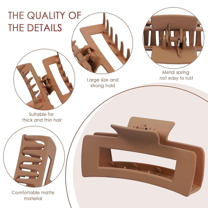 8 Pcs Large Hair Claw Clips 4.1 Inch Non-Slip Big Square Matte Claws for Women, Strong Hold Banana Clips for Thick Thin Hair
