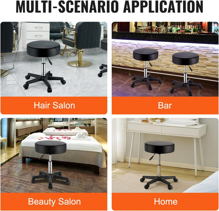 Rolling Stools with Wheels, 400 LBS Weight Capacity Adjustable Height Stool with Ultra-Thick Seat Cushion, Swivel Stools Chair for Salon, Bar, Home, Office, Tatoo, Medical, Massage, Black