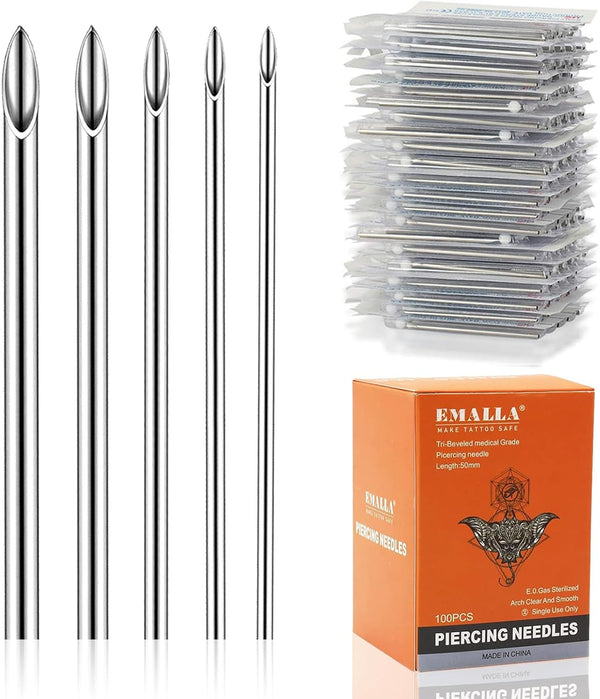 100Pcs Piercing Needles Mixed 12G 14G 16G 18G 20G Hollow Needles for All Piercings