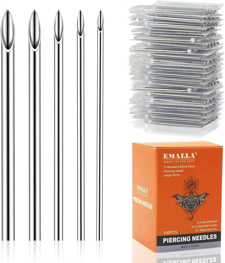 100Pcs Piercing Needles Mixed 12G 14G 16G 18G 20G Hollow Needles for All Piercings