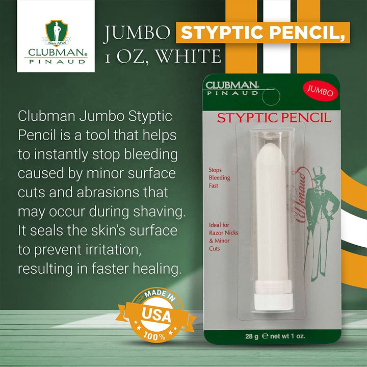 Jumbo Styptic Pencil, Treat and Seal Shaving Cuts Instantly, Anti-Hemorrhaging Stick, First Aid Device, White, 1 Oz