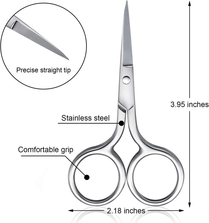 3 Pack Small Nose Scissors Facial Hair Trimming Mini Beauty Stainless Steel Grooming Pointed Scissor for Grooming Eyebrows, Nose, Mustache, Beard