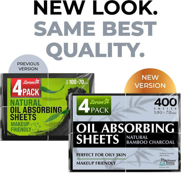 Natural Oil Blotting Sheets for Face with Bamboo Charcoal - 4Pk/400 Makeup Friendly Oil Absorbing Sheets for Face - Blotting Papers for Oily Skin