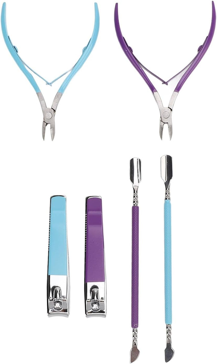 Professional Stainless Steel Cuticle Trimmer Nippers Set with Cuticle Pusher, Nail Care Tool Ideal for Home and Salon Use, Blue Purple