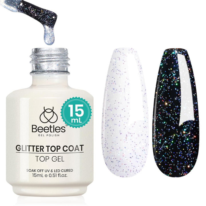 Glitter Top Coat Gel Polish 15Ml Reflective Silver Mix Glitter Shiny Gel Nail Polish No Wipe Uv Gel Top Coat Nail Decoration Nail Art Sparkle Manicure DIY Home Salon
