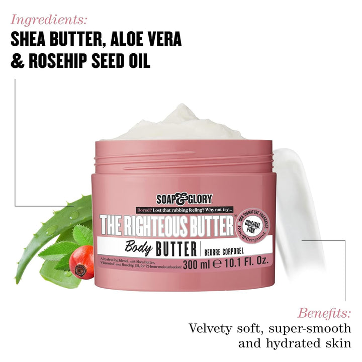 the Righteous Moisturizing Body Butter - Hydrating Vegan Body Moisturizer for Dry Skin with Shea Butter, Vitamin E & Rosehip Seed Oil - Rich Cream for Women & Men (300Ml)
