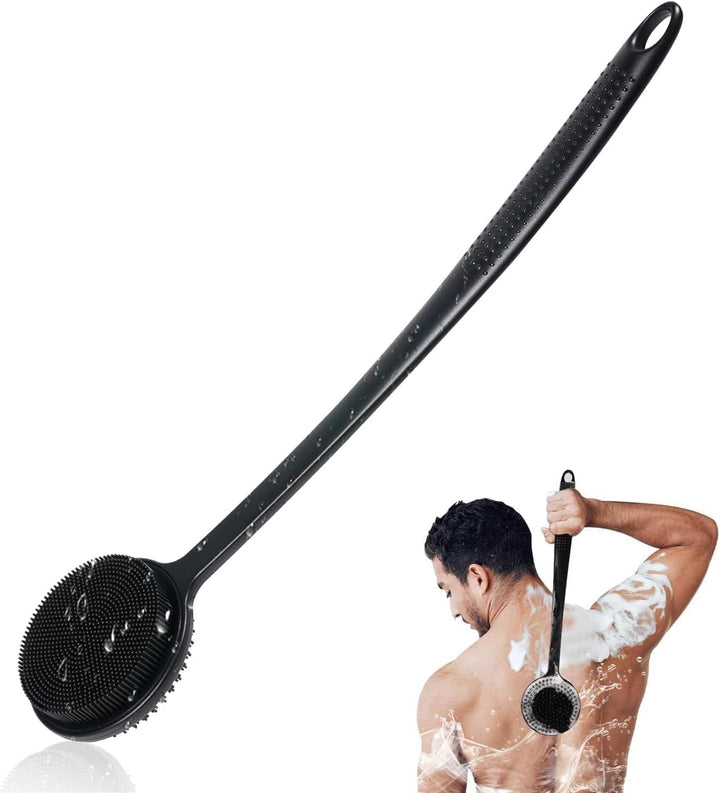 Silicone Back Scrubber for Shower, 17In Lengthen Long Handle Body Brush, Double Sided Shower Brush for Shower Exfoliating and Massage Can Produce Rich Foam, Long Handle Back Scrubber for Men.
