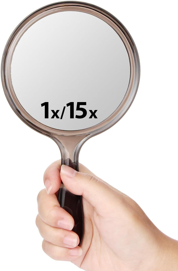 Hand Mirror, Double-Sided 1X/5X Magnifying Mirror with Handle, Acrylic, 8.3" L X 4.5" W, Clear, Pack of 1