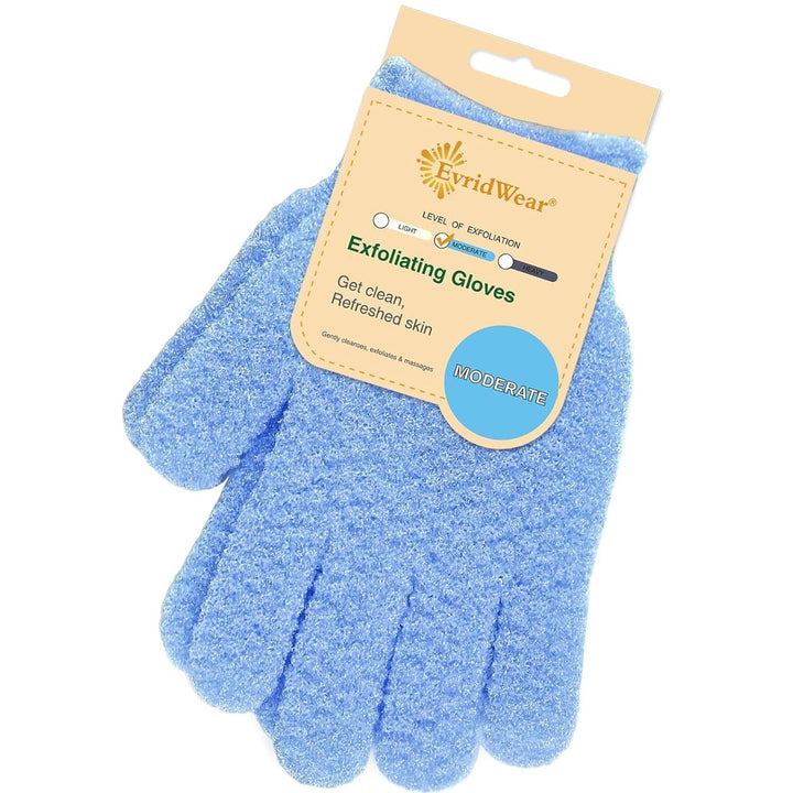 Exfoliating Dual Texture Bath Gloves for Shower, Spa, Massage and Body Scrubs, Dead Skin Cell Remover, Gloves with Hanging Loop (1 Pair Heavy Glove)