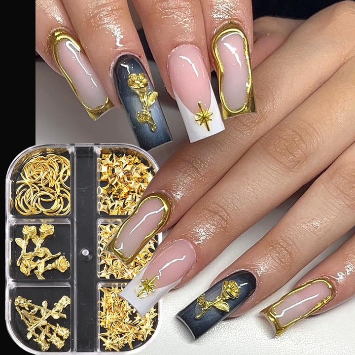 3D Mini Metal Punk Nail Art Studs Mixed Sizes Gold Black Cone Spikes Alloy Nail Rivets Jewelry for Women Goth Nail Art Charms Nails Accessories DIY Crafts Decorations