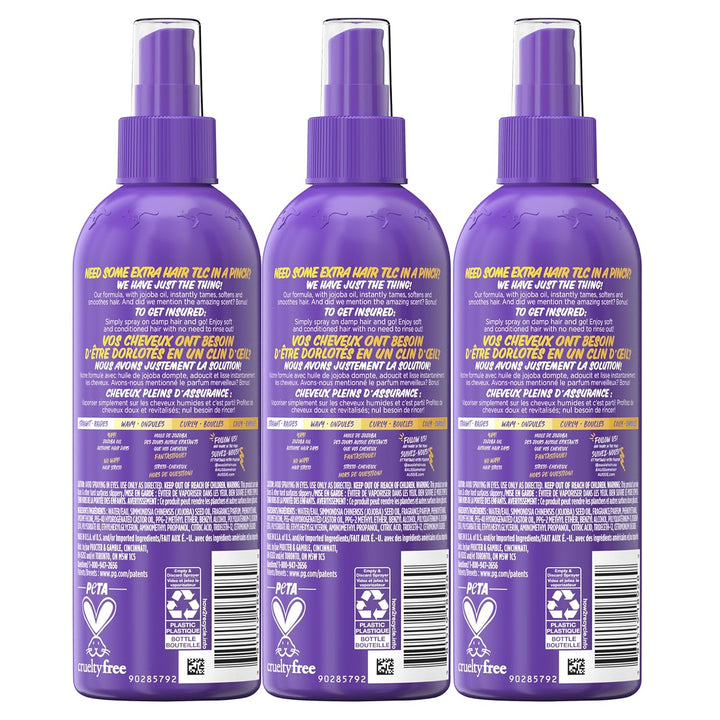Hair Insurance Leave-In Conditioner Spray, Frizz Control, Softening with Jojoba & Sea Kelp, Moisturizing Treatment for All Hair Types, Juicy Citrus, 8 Fl Oz Each, Triple Pack
