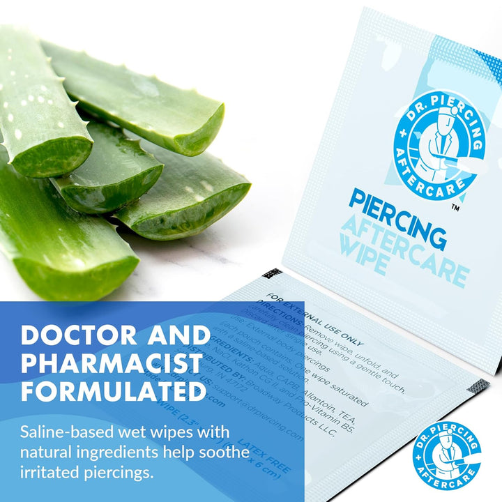 Wipes – Piercing Aftercare | Saline Solution for Piercings - Keloid Bump Ear Piercing Cleaner – Ears Lips Belly Nose Piercing Bump - Piercing Hole Cleaner (50 Count)