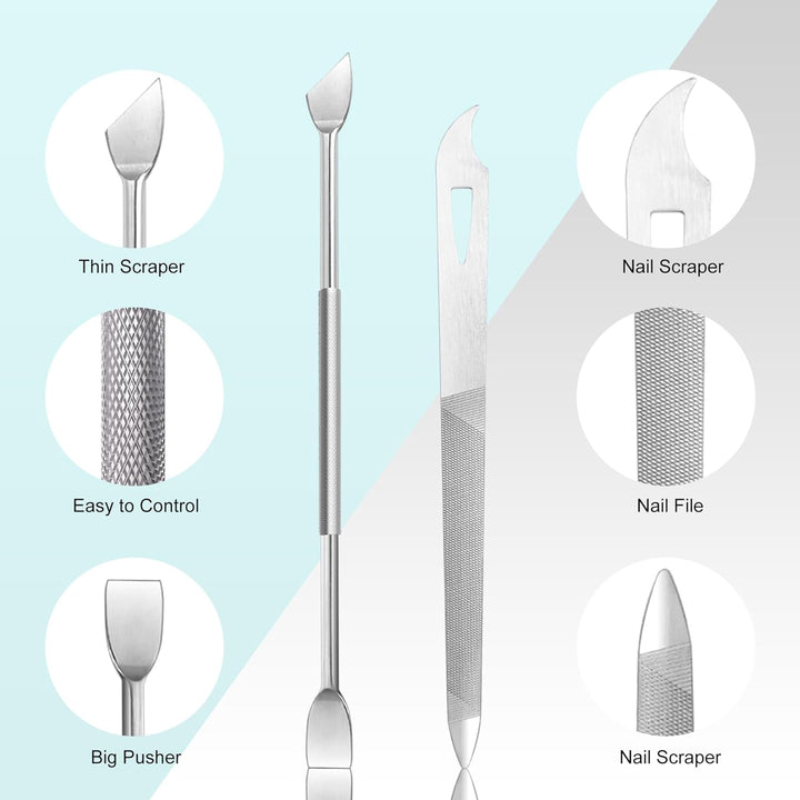 5-Pack Cuticle Trimmer Set with Pusher, Cutter, Scraper, Nipper, Clipper, Professional Stainless Steel Cuticle Remover Tools Kit for Fingernails & Toenails - with Case
