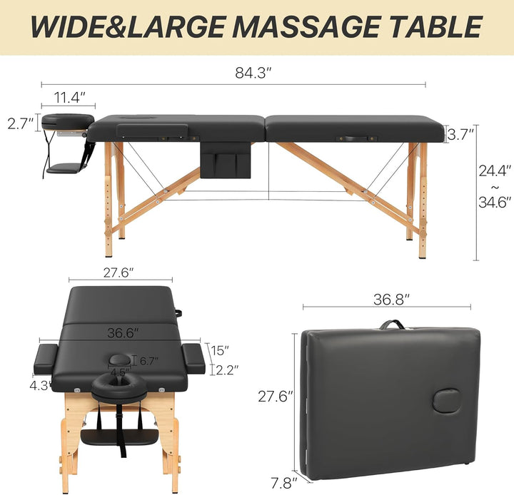 Memory Foam Massage Table Premium Portable Foldable Massage Bed Height Adjustable, 84 Inches Long 28 Inchs Wide Home Salon Spa Bed Tattoo Table with Accessories &Carrying Case, Easy Set Up
