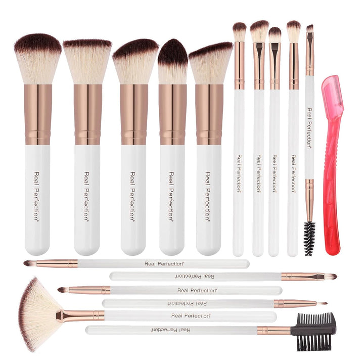 Makeup Brush Set 16 Pcs with 1 Eyebrow Razor Premium Synthetic Foundation Powder Concealers Eyeshadow Blush Makeup Brushes Make up Brushes Kit (Pink)