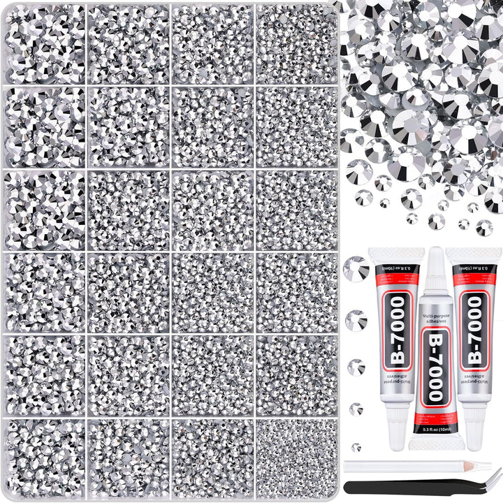 18000Pcs Resin Jelly Rhinestones for Bedazzling, Multicolor 3Mm Flatback Rainbow Gems, Bedazzler Kit with 3Pcs 10Ml B7000 Jewelry Glue for Crafts Crafting Book Shoes Nail Art