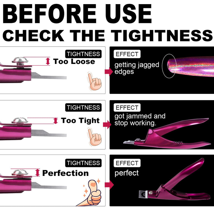 Violet Red Premium Adjustable Nail Clippers with Magnets Sizers for Acrylic Nails, Stainless Steel Nail Cutter Trimmer for Artificial Fake False Tips Manicure Sharp Blade Clip Tool for Salon Beauty