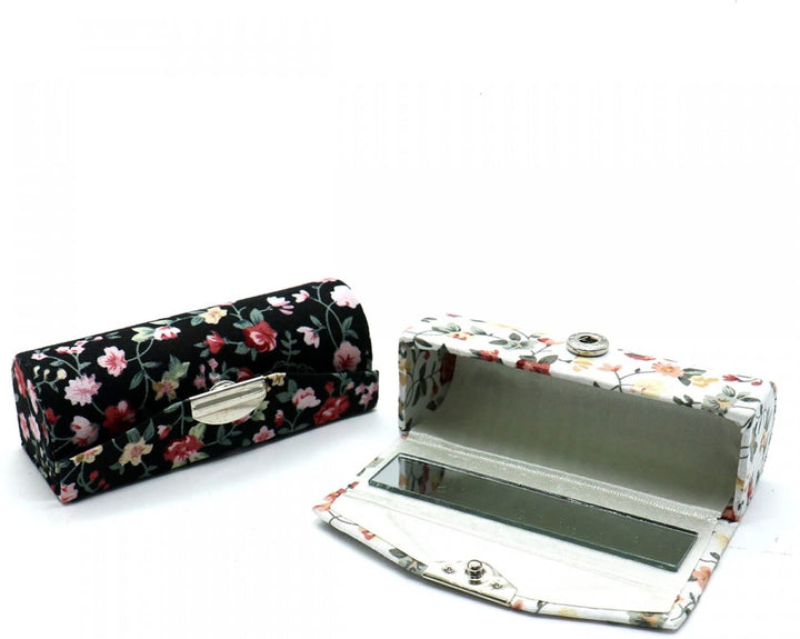 4 Pcs Ladies Floral Lipstick Case Holder with Mirror, Cosmetic Storage Kit Makeup Travel Cases Organizer Bag for Purse