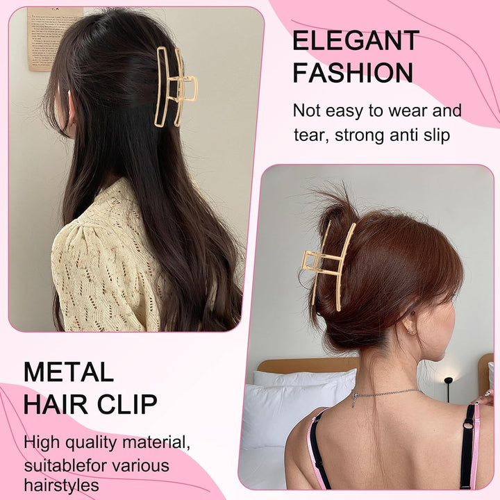 6 Pack Large Metal Hair Claw Clips - 4 Inch Big Gold Hair Clips,Perfect Jaw Hair Clamps for Women and Thinner,Thick Hair Styling,Strong Hold Hair,Fashion Hair Accessories (Style 1)