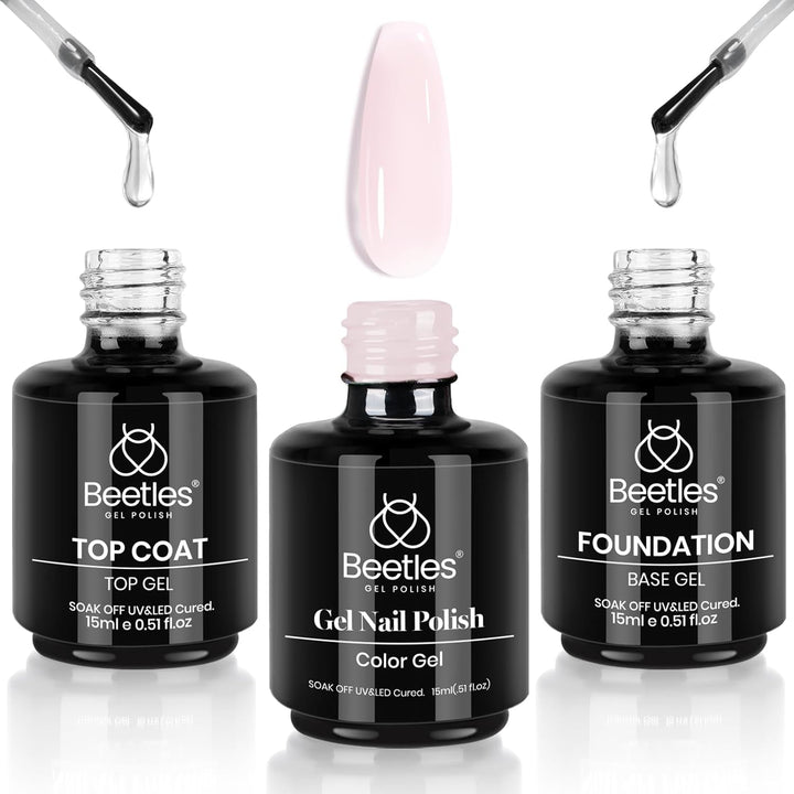 Beetles Top Coat Base Gel & Nail Glue Set-3Pcs No Wipe Top Coat Gel Nail Polish & Base Coat with 9 in 1 Nail Glue Shine Effect Long Lasting Soak off Uv Light Lamp Diy Fall Nail Gifts for Women & Girls