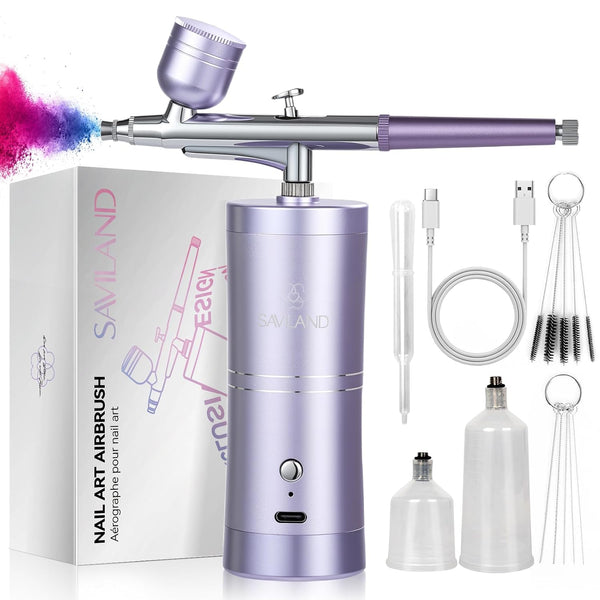 Advanced Airbrush for Nails: Limitless Nail Art Creativity Airbrush Kit Pro Dual-Mode Rechargeable 0.3Mm Nozzle Makeup Set Nail Airbrush Machine for Ombre French Airbrush Paint Salon（Purple）