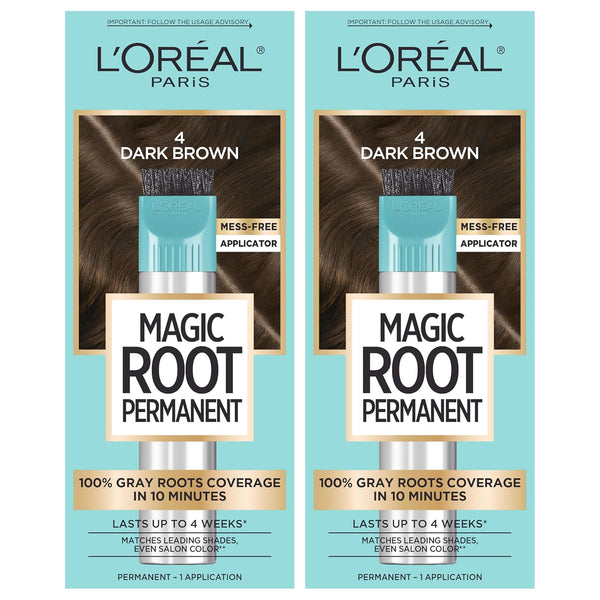 Magic Root Rescue 10 Minute Root Hair Coloring Kit, Permanent Hair Color with Quick Precision Applicator, 100 Percent Gray Coverage, 4 Dark Brown, 2 Count