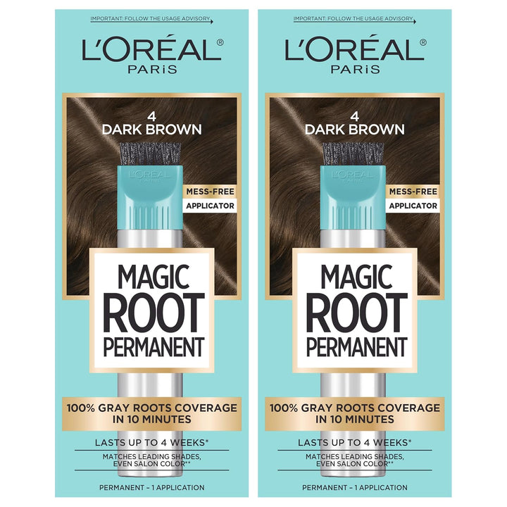 Magic Root Rescue 10 Minute Root Hair Coloring Kit, Permanent Hair Color with Quick Precision Applicator, 100 Percent Gray Coverage, 4 Dark Brown, 2 Count