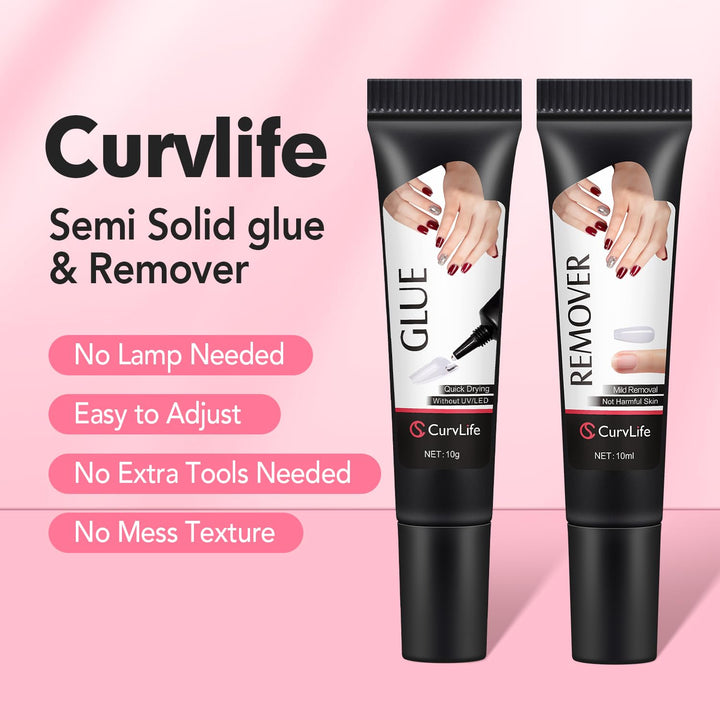 Newly Upgraded Quick Drying 10G Semi Solid Nail Glue with 10Ml Remover for Press on Nails Tips No Need for UV Lamp Long Lasting Fake Acrylic Nails Kit Glue Gel