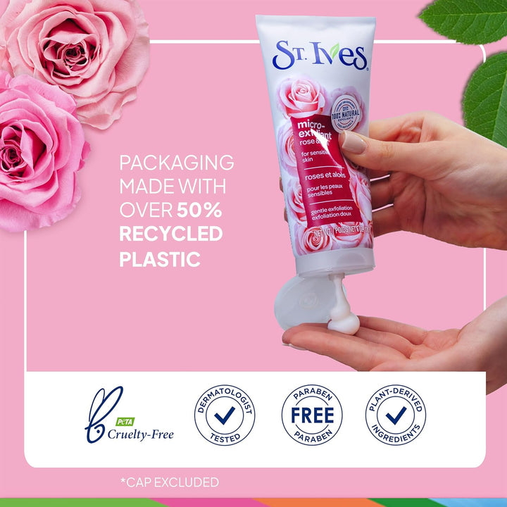 Gentle Smoothing Face Scrub Our Gentlest Scrub yet Rose Water and Aloe Vera Made with 100 Percent Natural Exfoliants, Paraben Free, Oil-Free, Dermatologist Tested 6 Oz