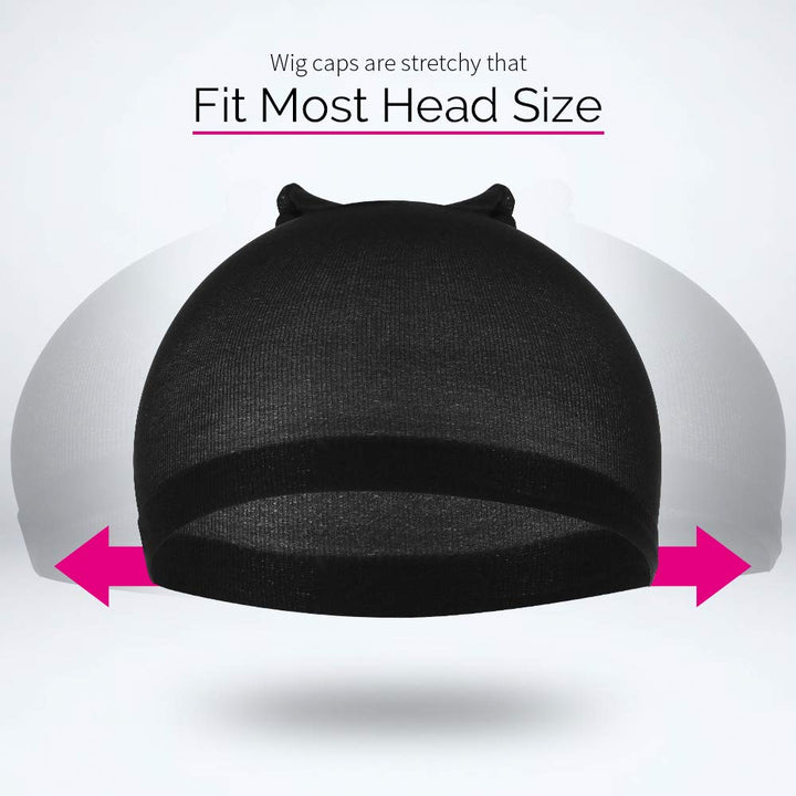 Wig Cap, Nylon Wig Caps, 4 Pieces Stocking Wig Caps for Women (Black）