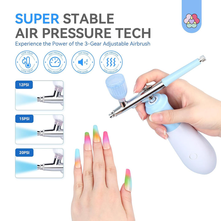 25 PSI Airbrush for Nails: Rechargeable Nail Airbrush Machine 3 High-Pressure Modes Cordless Airbrush Kit with Compressor 0.3 Mm Nano Nozzle Airbrush Paint Airbrush Makeup for Nails Art