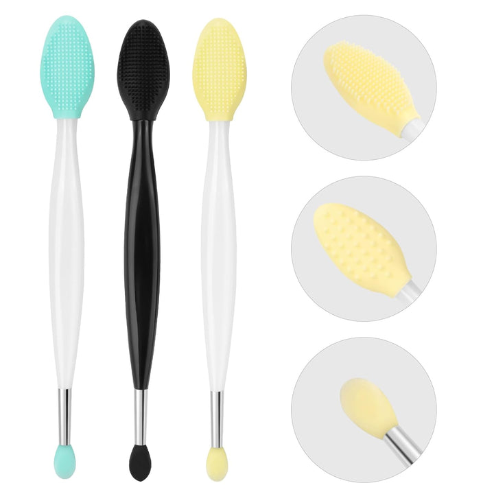 Lip Scrub Brush - 2 PCS Dual-Ended Lip Scrubber Exfoliator and Silicone Lip Brush, 3-In-1 Silicone Lip Scrub Tool Lip Mask Applicator, Gentle Exfoliator & Applicator for Soft