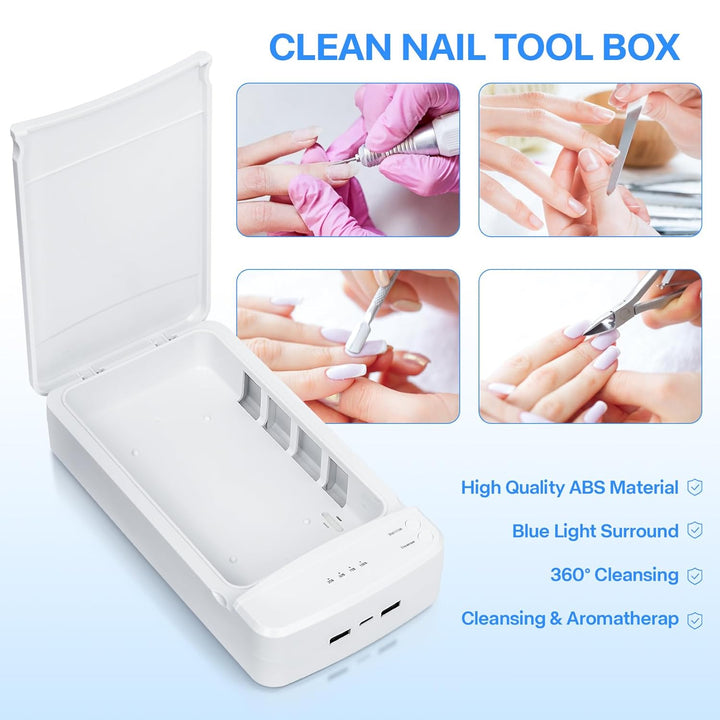 Nail Tool Sterilizer with Blue Light, Portable USB Sterilizating Box for Manicure Salon,Tweezers,Tattoo,Scissors,Jewelry,Phone, Watch,Keys