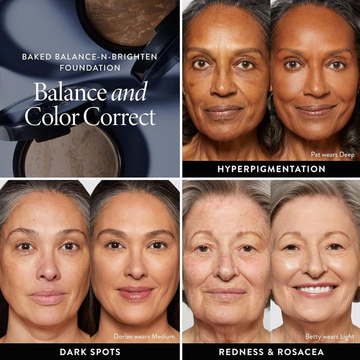 Award-Winning Baked Balance-N-Brighten Color Correcting Powder Foundation - Medium - Buildable Light to Medium Coverage - Demi-Matte Natural Finish