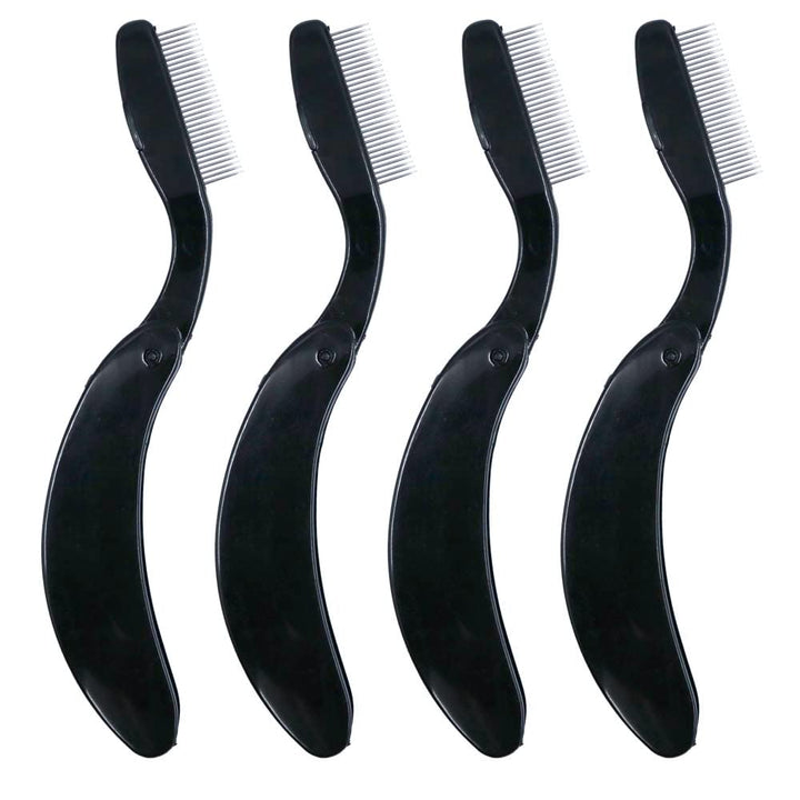 2PCS Folding Eyelash Comb, Eyelash Separator Tool, Black Eyebrow Comb Metal Teeth, Eyelash Brush Tool for Lash & Brow