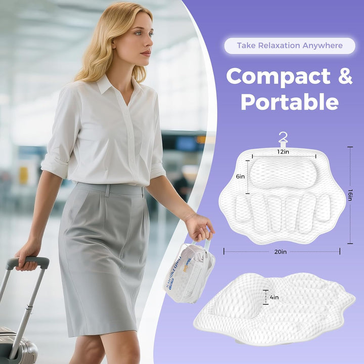 Bath Pillows for Tub, Ergonomic Bathtub Pillow for Head & Neck Relaxation, 4D Air Mesh Bath Cushion with 6 Non-Slip Suction Cups, Fits All Bathtubs (White)