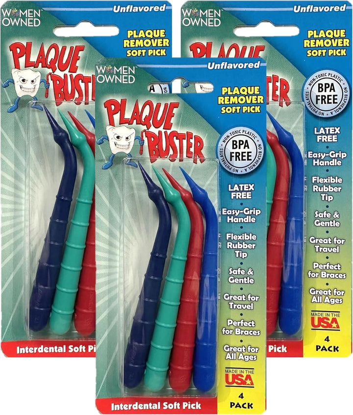 (4 Count) Soft Interdental Pick, Gum Stimulator & Plaque Remover, Made in USA, for Oral Health and Healthy Gums, Multi-Colored