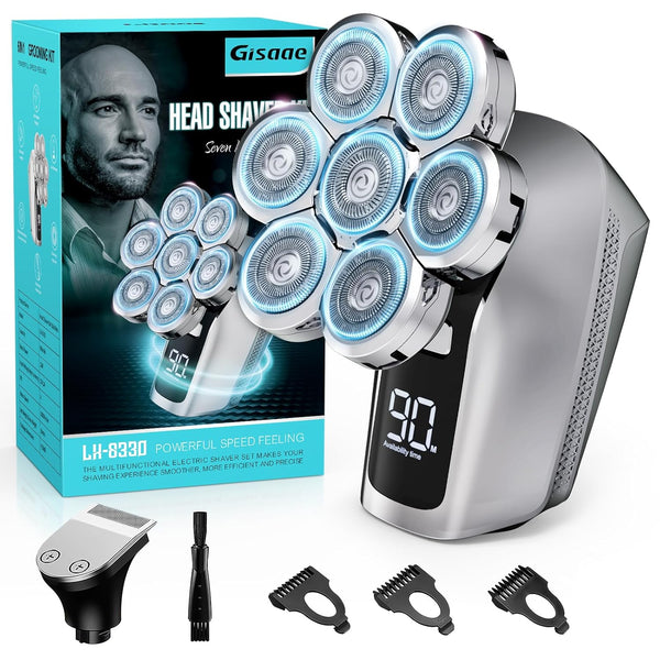 Head Shavers for Bald Men, Upgraded 7D Electric Razor, Cordless Rechargeable, Ipx7 100% Waterproof, Dry & Wet Bald Head Shaver, Beard Grooming Kit with Led Display