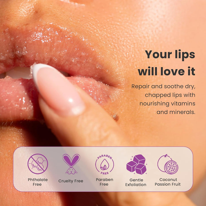 - Lip Exfoliator Scrub & Moisturizer - Sugar Scrubs for Soft Smooth Lips, Overnight Hydration, Brighten Dark Lips - Stocking Stuffer Gifts for Women - Coconut Passion Fruit Flavor- 20G/0.7Oz